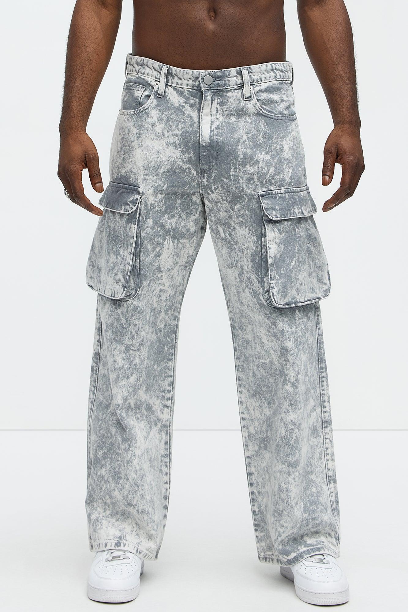 Baggy Clover Cargo Jeans - Grey Product Image