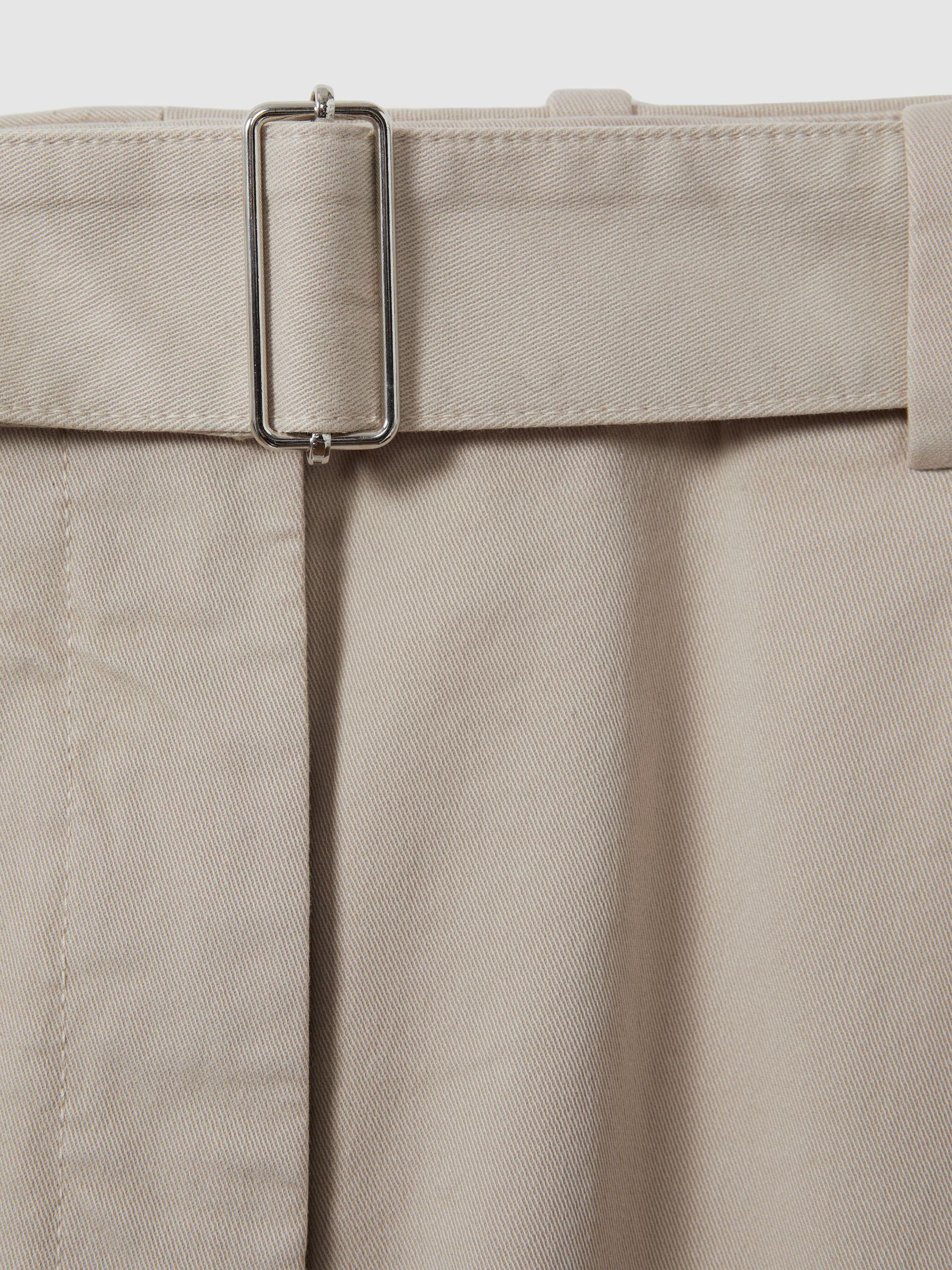 Cropped Cotton Blend Belted Trousers in Stone Product Image