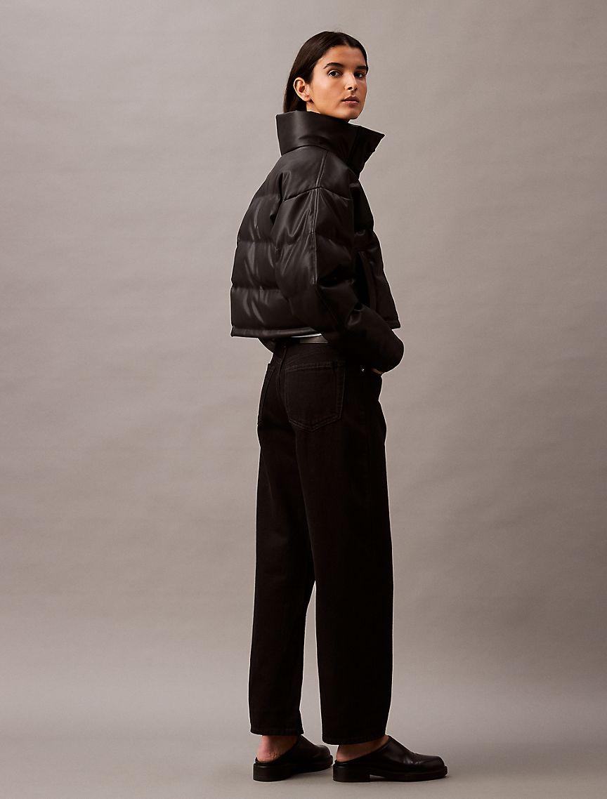 Classic Faux Leather Puffer Jacket Product Image