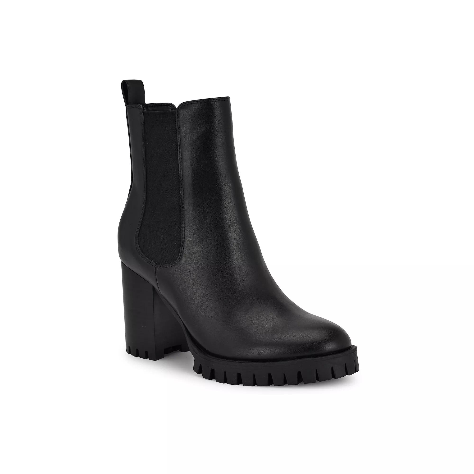 Nine West Kort Women's Lug-Sole Block Heel Chelsea Boots, Size: 6.5, Black Product Image