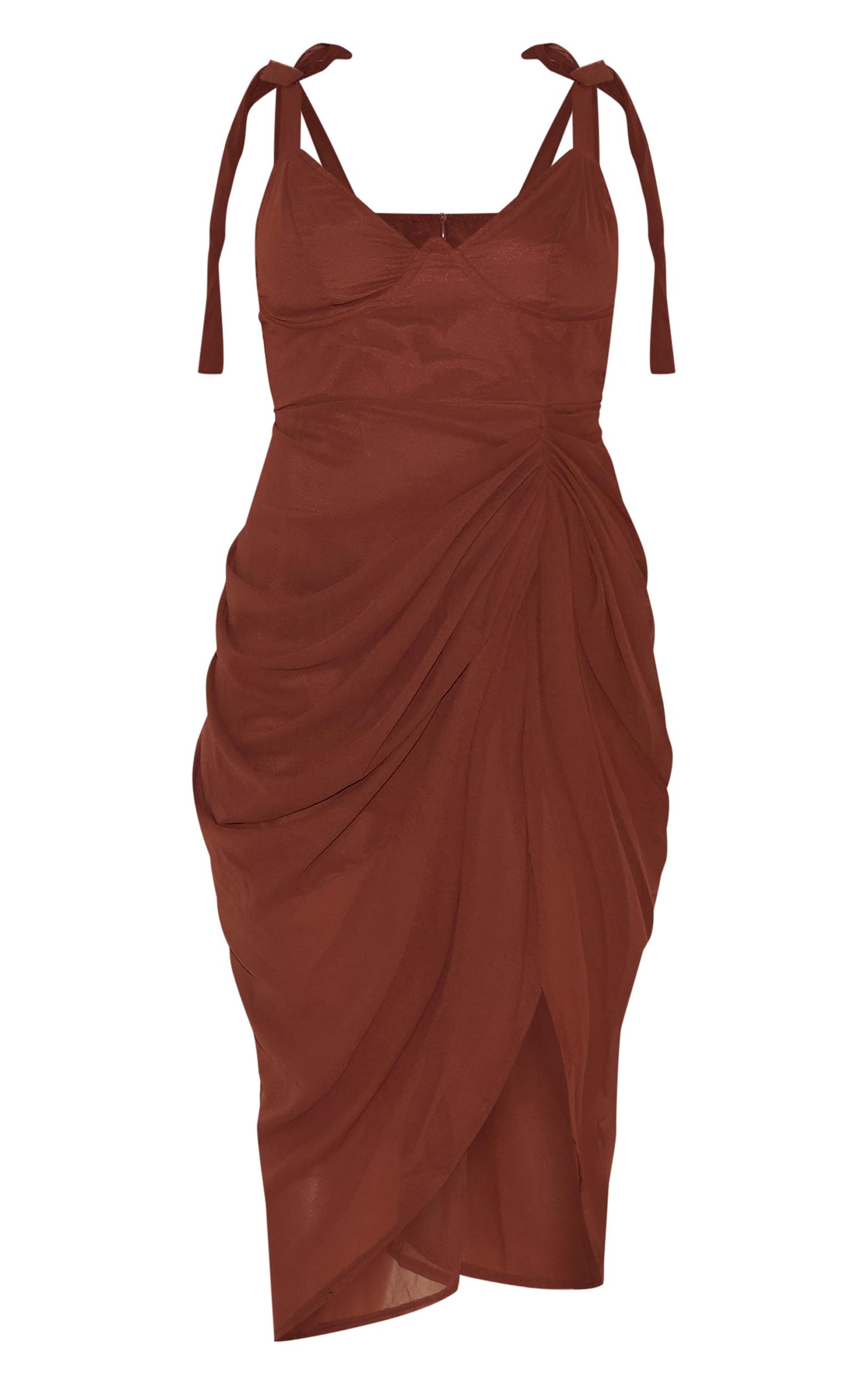 Plus Chocolate Underwire Detail Draped Midi Dress Product Image