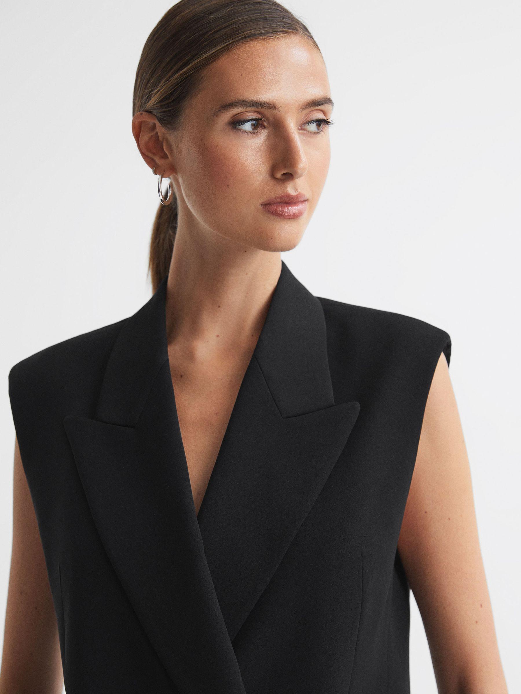 Double Breasted Longline Waistcoat in Black Product Image