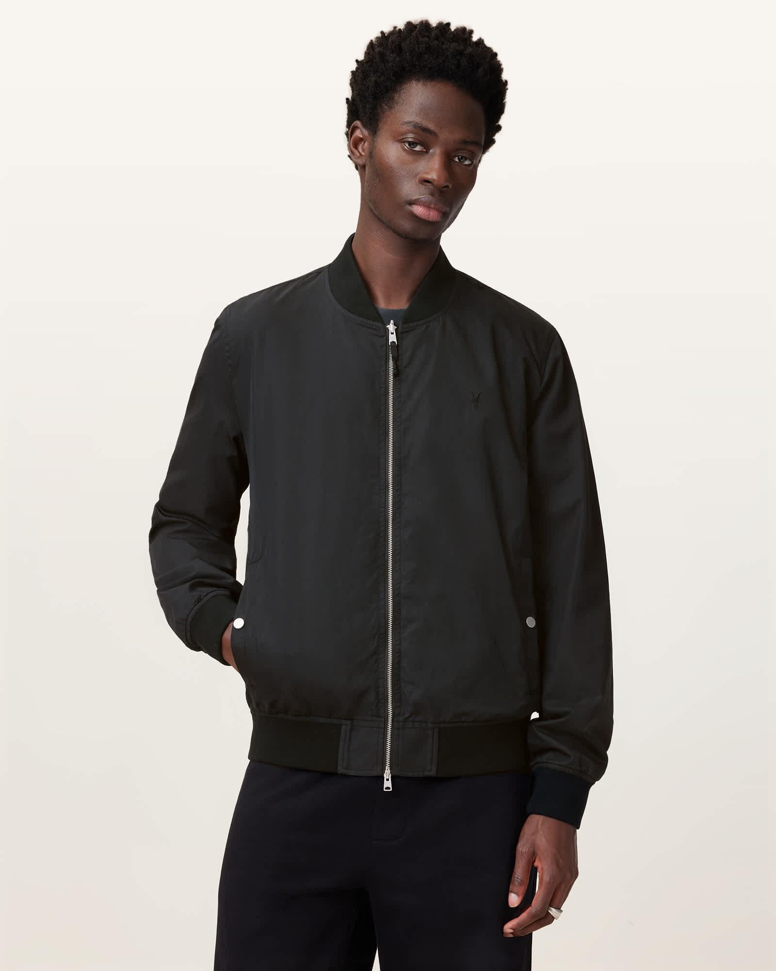 Bassett Reversible Ramskull Bomber Jacket BLACK/COMMAND BLUE | ALLSAINTS US Product Image