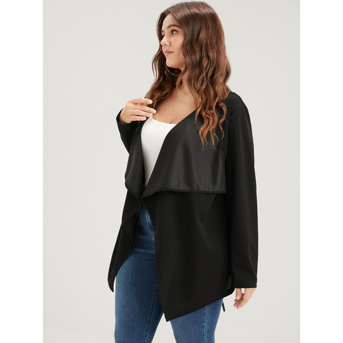 Plus Size Plain Asymmetrical Hem Waterfall Collar Ties Coat Women Black Elegant Belted Loose Ladies Dailywear Winter Coats BloomChic 18-20/2X Product Image