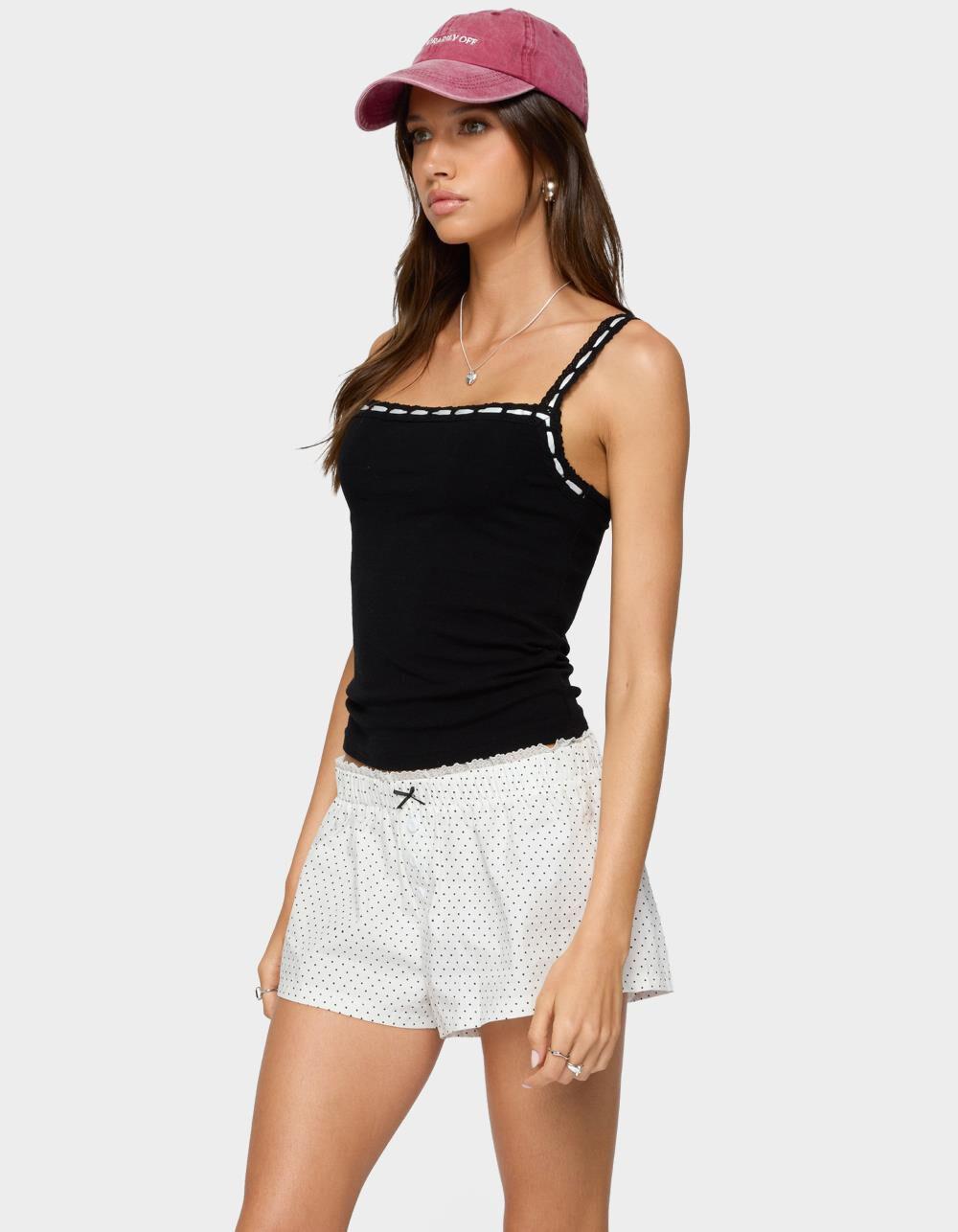 EDIKTED Leilani Ribbon Lacey Tank Top - WHITE Product Image
