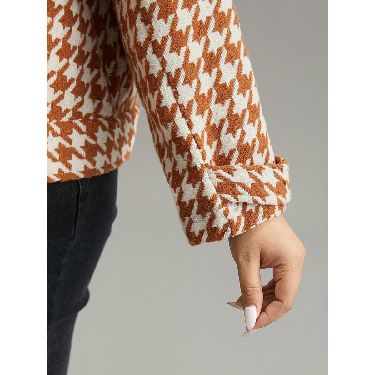 Plus Size Houndstooth Lapel Collar Flap Detail Coat Women Chocolate Casual Contrast Ladies Dailywear Winter Coats BloomChic 26/4X Product Image