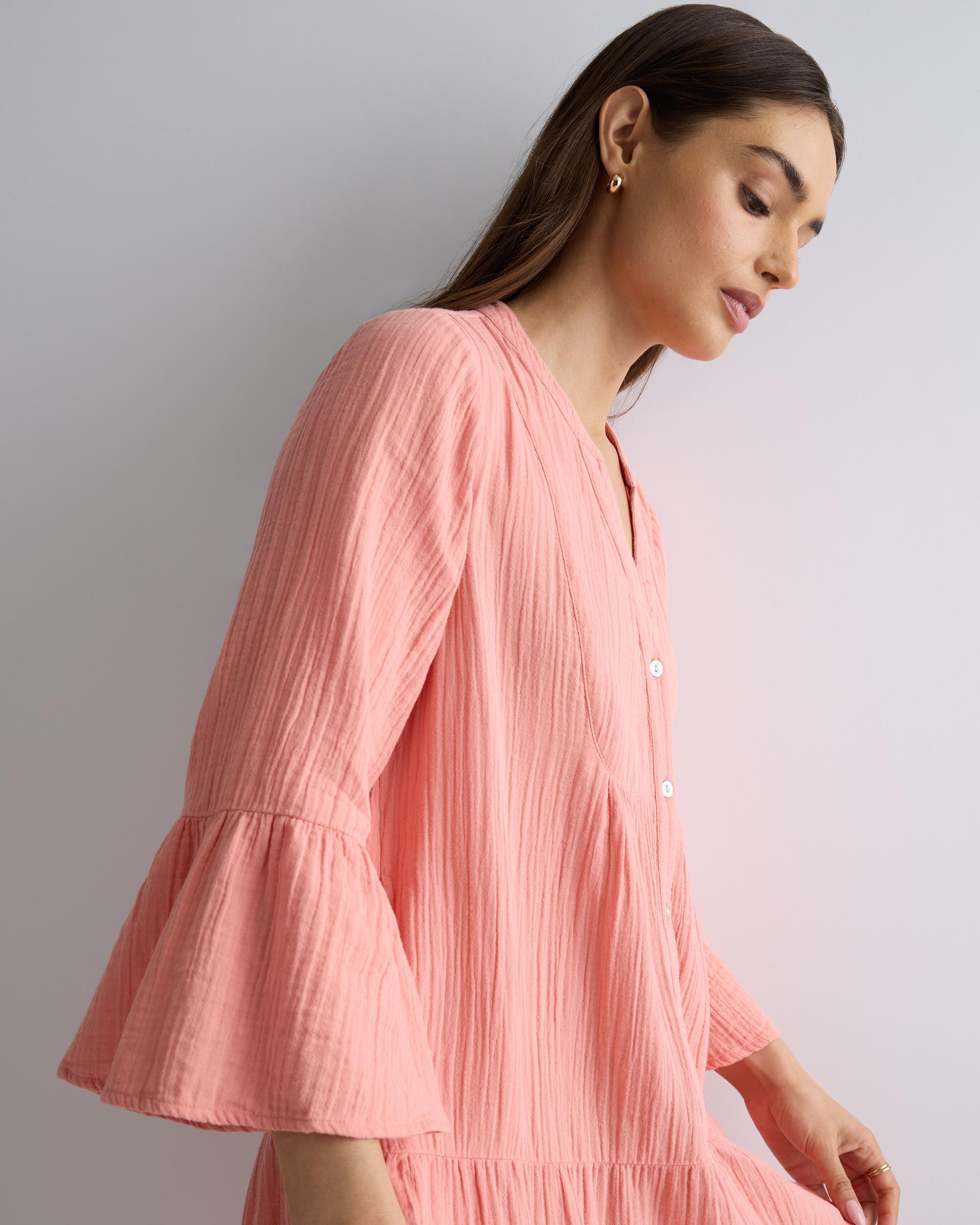 Quince | Women's Gauze Long Sleeve Tiered Mini Dress Organic Cotton Product Image