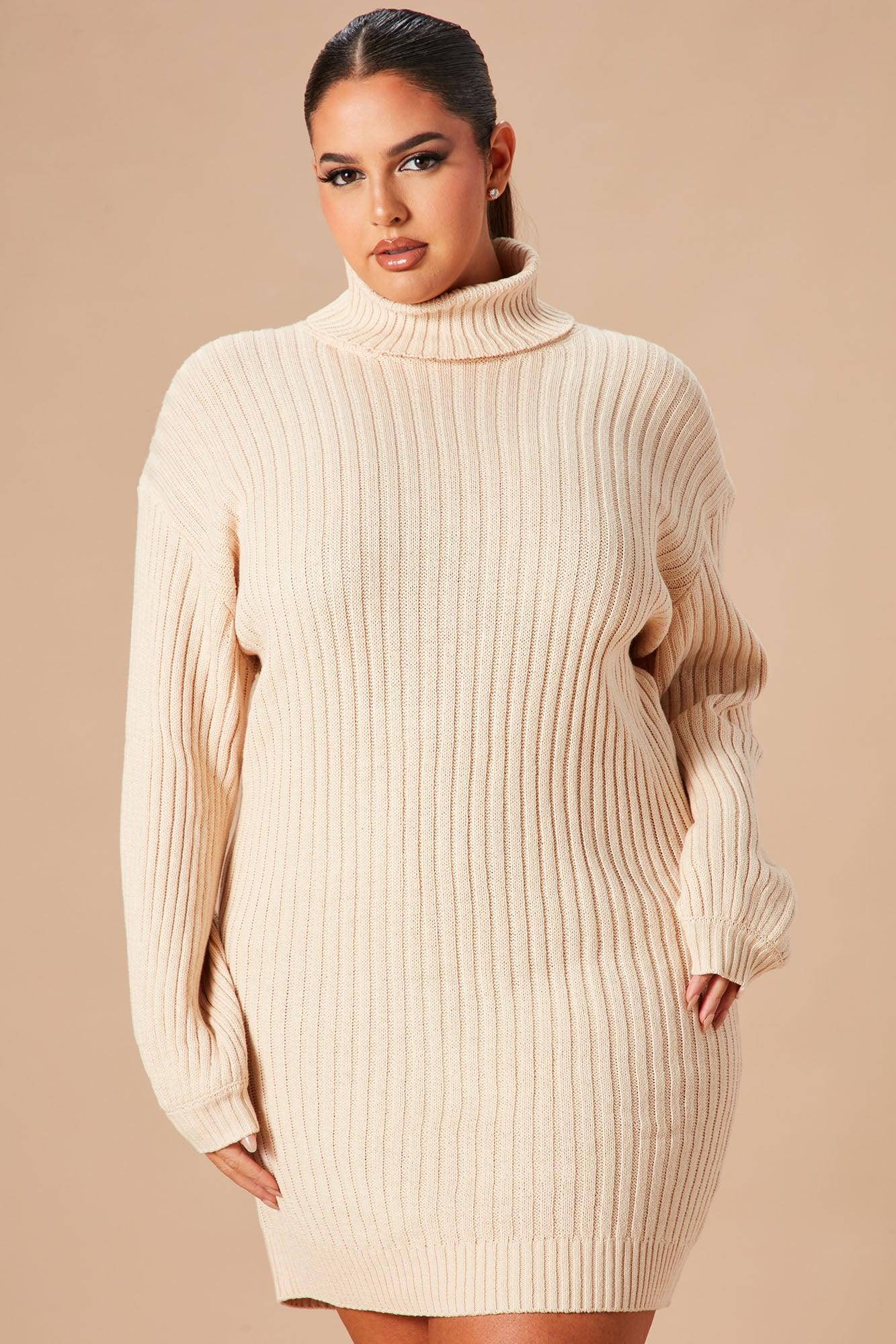 Too Cozy Turtle Neck Sweater Dress - Taupe Female Product Image