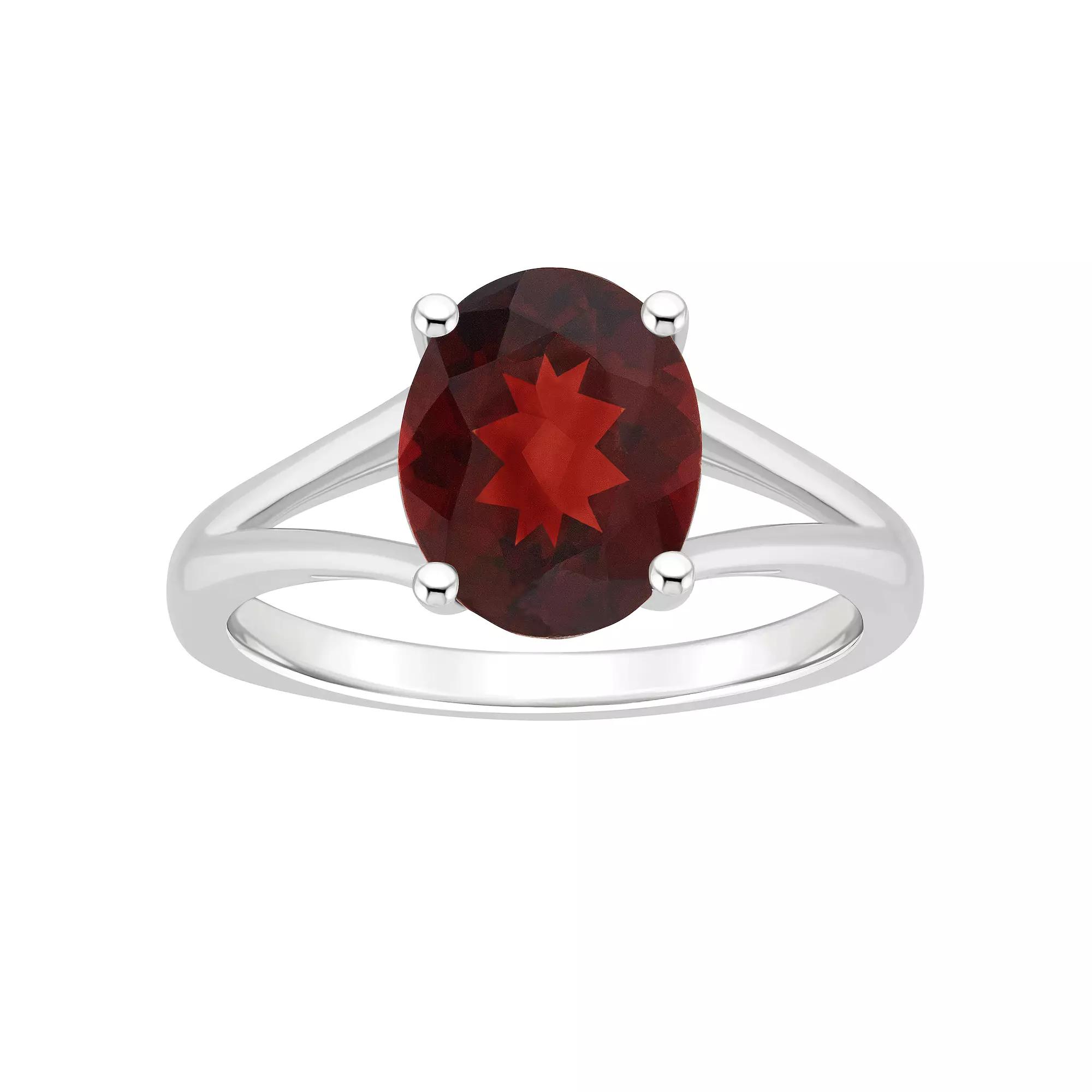 Alyson Layne Sterling Silver 10 mm x 8 mm Oval Gemstone Split Shank Solitaire Ring, Women's, Size: 5, Red Product Image