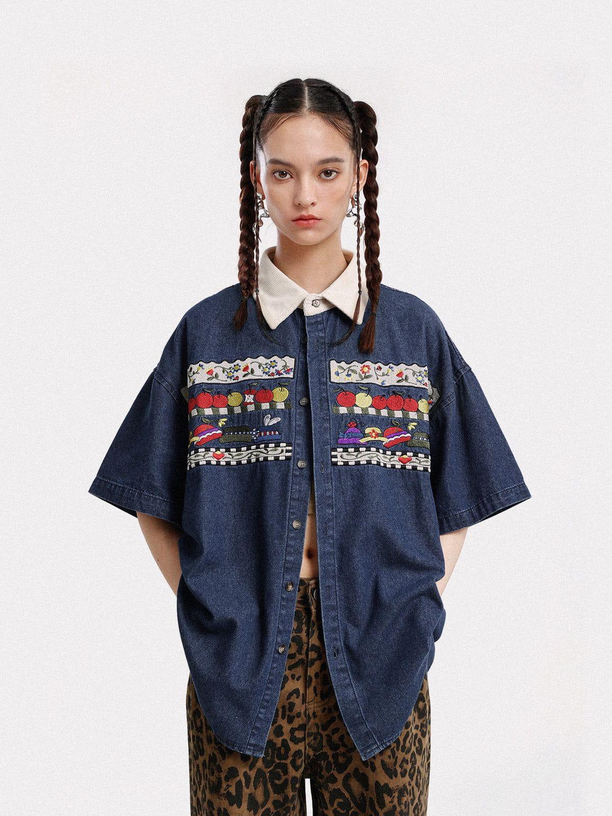 Aelfric Eden Cartoon Graphic Denim Shirt Product Image