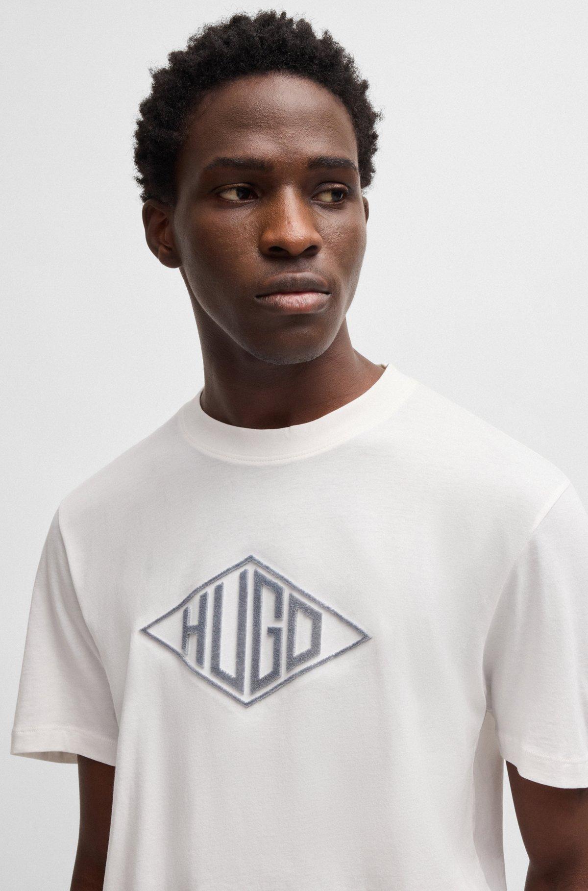 Cotton-jersey T-shirt with geometric logo embroidery Product Image