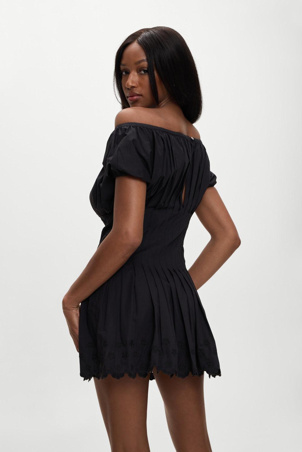 Sadie Embroidered Mini Dress - Black Product Image