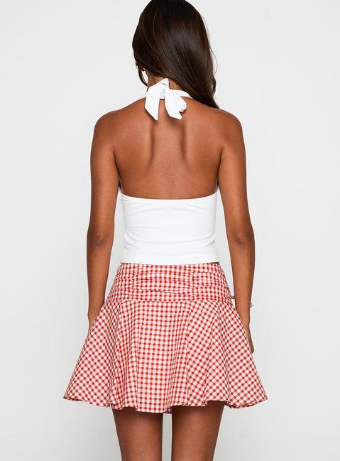 Sweet Verona Ruched Mini Skirt Red Check Product Image