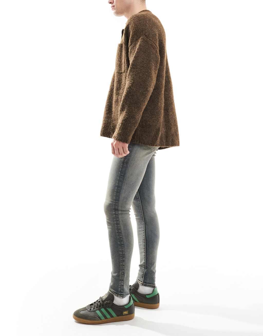 ASOS DESIGN spray on jeans with power stretch in tinted dark wash blue  Product Image