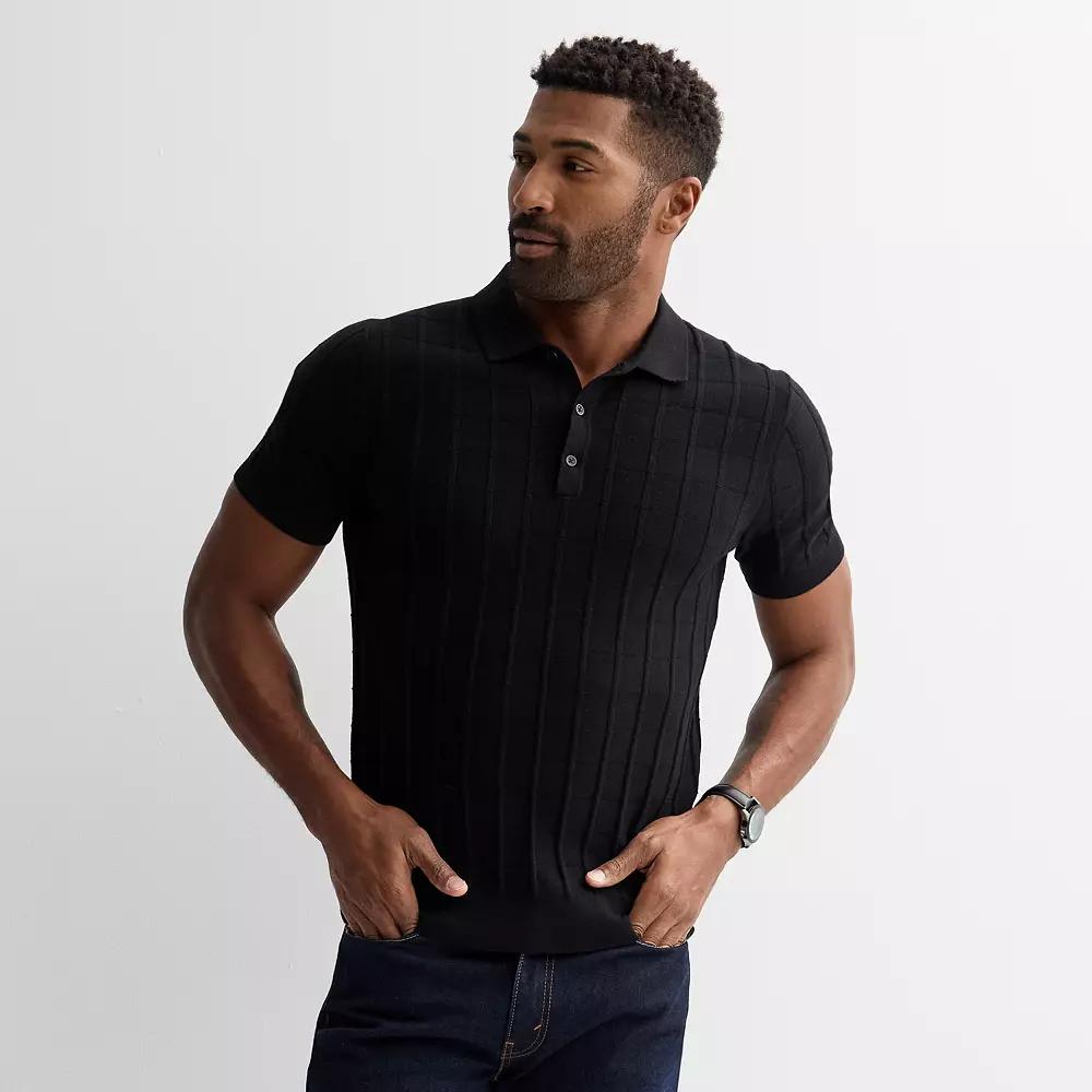 Men's Apt. 9 Short Sleeve Textural Sweater Polo, Size: XL, Mineral Black Product Image