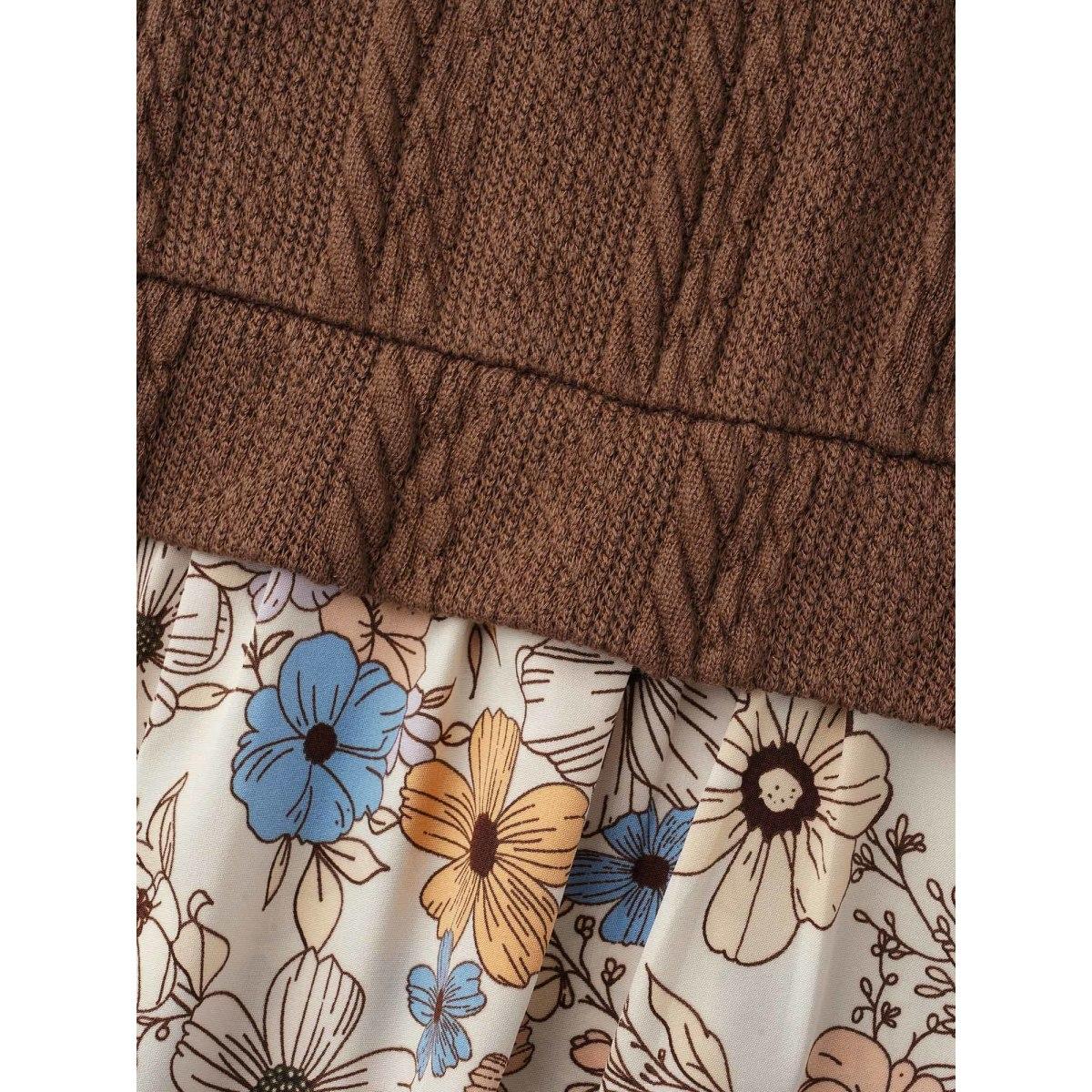 Plus Size Multicolor Mixed Texture Floral Combined Blouse Women Elegant Long Sleeve Round Neck Everyday Blouses BloomChic 18-20/2X Product Image