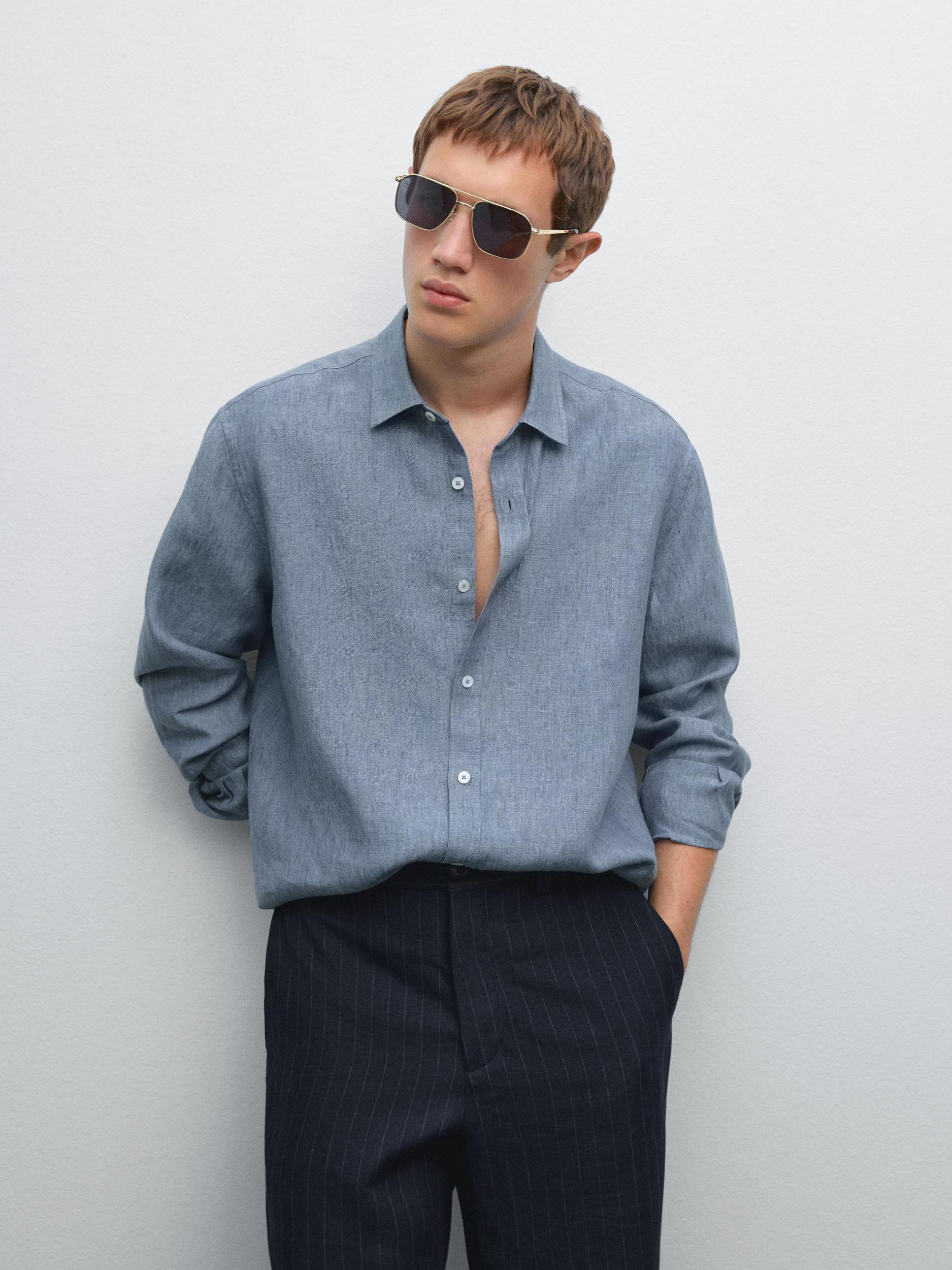 Regular fit faded linen shirt Product Image
