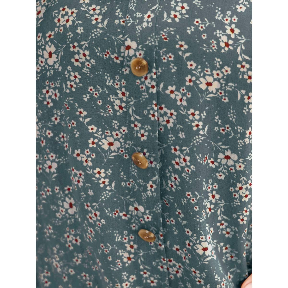 Plus Size Aegean Ditsy Floral Contrast Ruffle Sleeve Button Detail Blouse Women Timeless Short sleeve Non Elegant Blouses BloomChic 18-20/2X Product Image