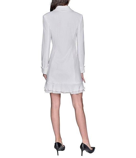 KARL LAGERFELD PARIS Notch Lapel Collar Long Sleeve Chiffon Flounce Hem Mini Blazer Dress Product Image
