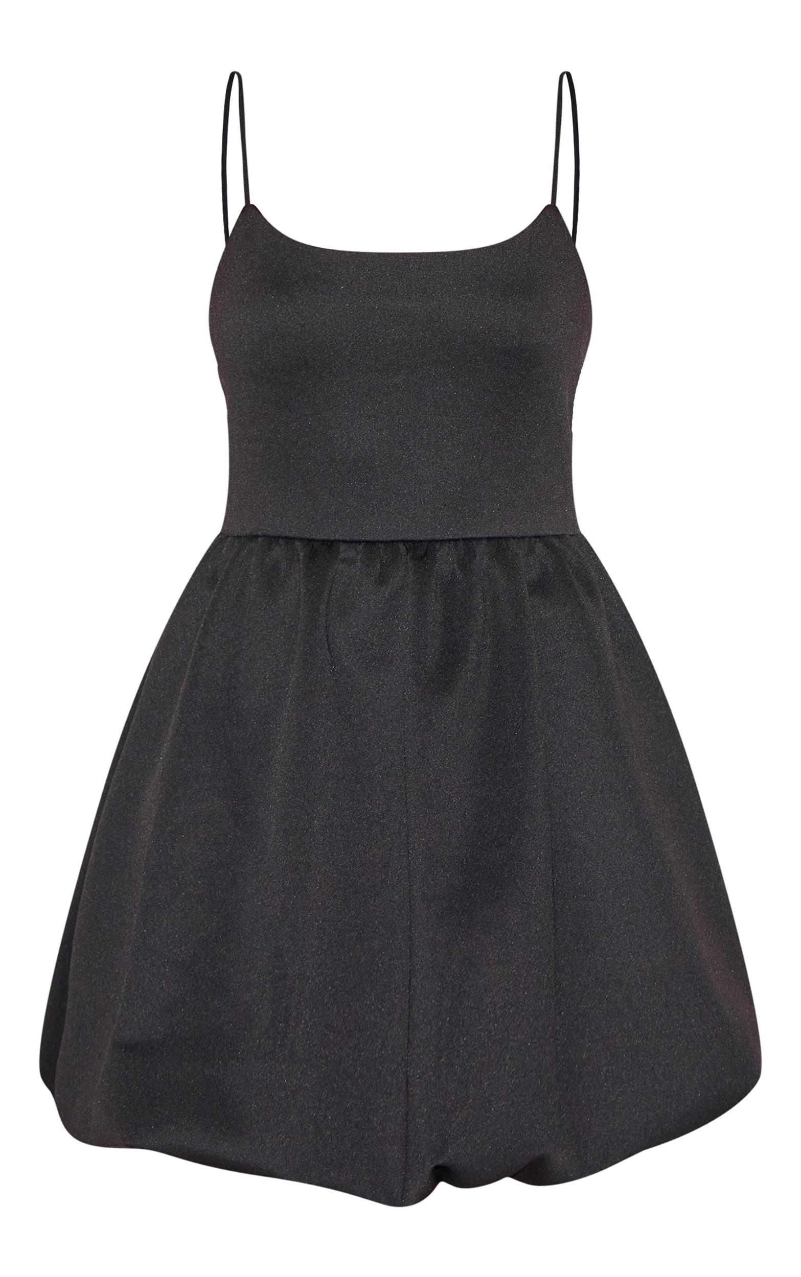 Black Strappy Scuba Puffball Dress Product Image