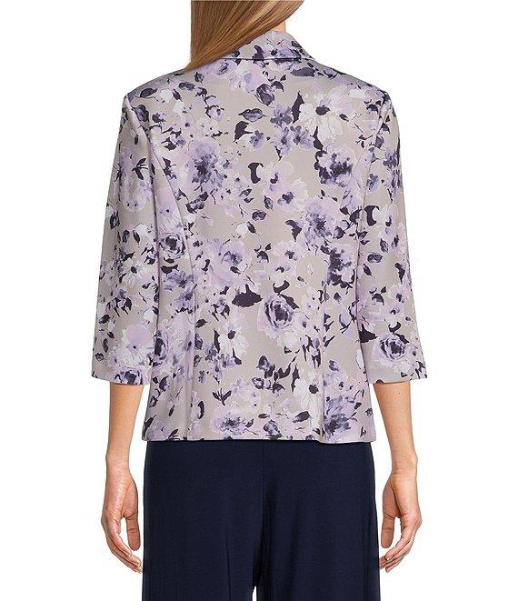 Alex Evenings Petite Size Floral Print 3/4 Sleeve Notch Lapel Collar Crepe Twinset Product Image