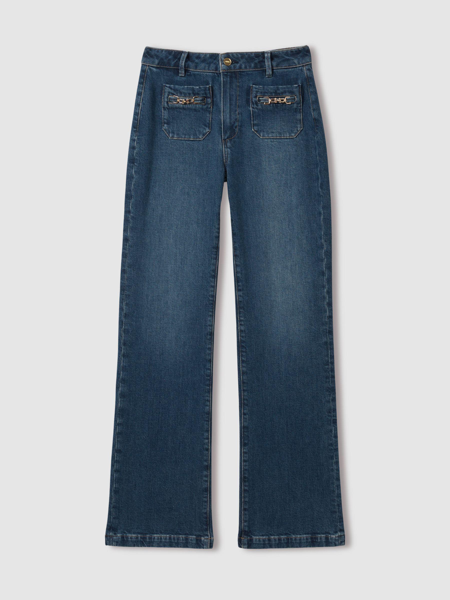 Paige Savon Blue Wide Leg Patch Pocket Jeans in Savon Blue Product Image