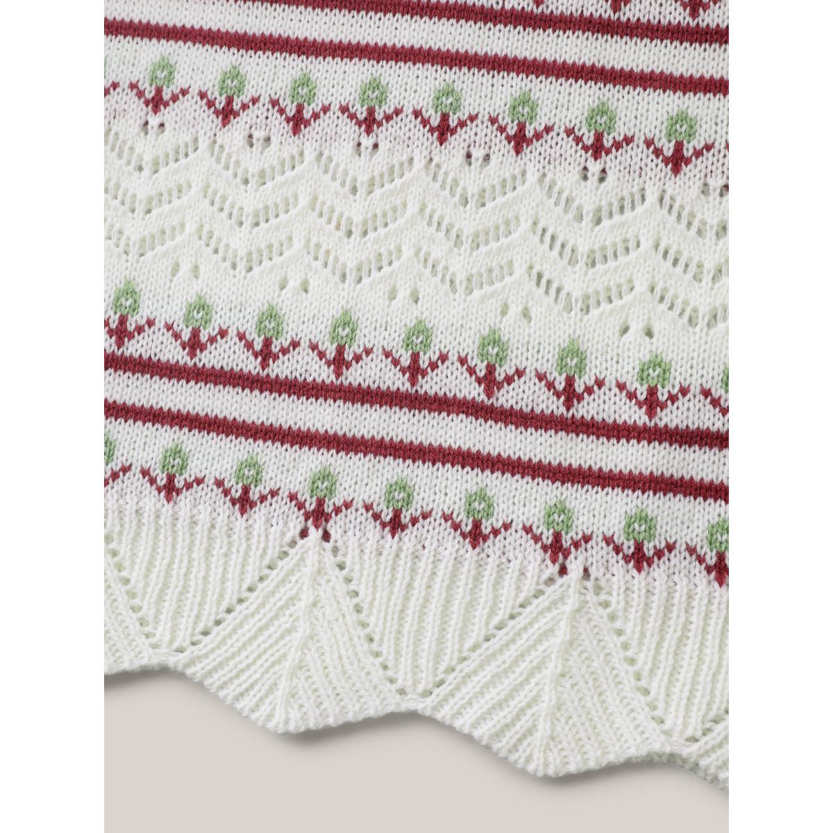 Plus Size Jacquard Pattern Crew Neck Ribbed Pullover Ivory Women Casual Loose Long Sleeve Round Neck Everyday-Casual Pullovers BloomChic 12/L Product Image