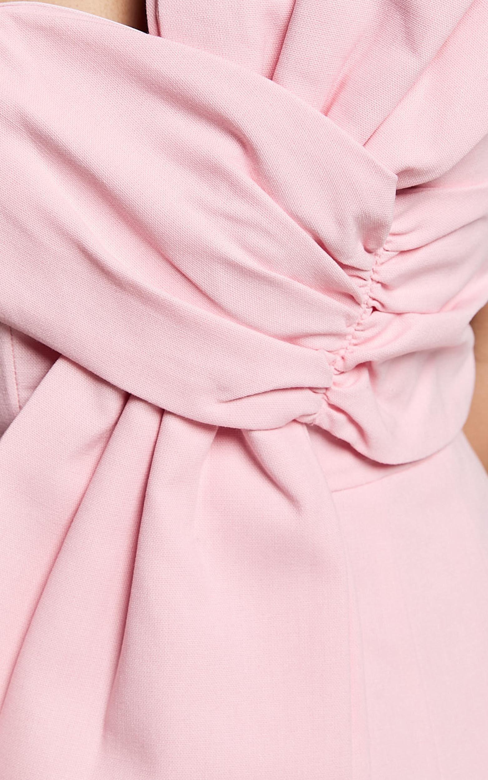 Chika Mini Dress - Linen Strapless Front Bow Dress in Soft Pink Product Image