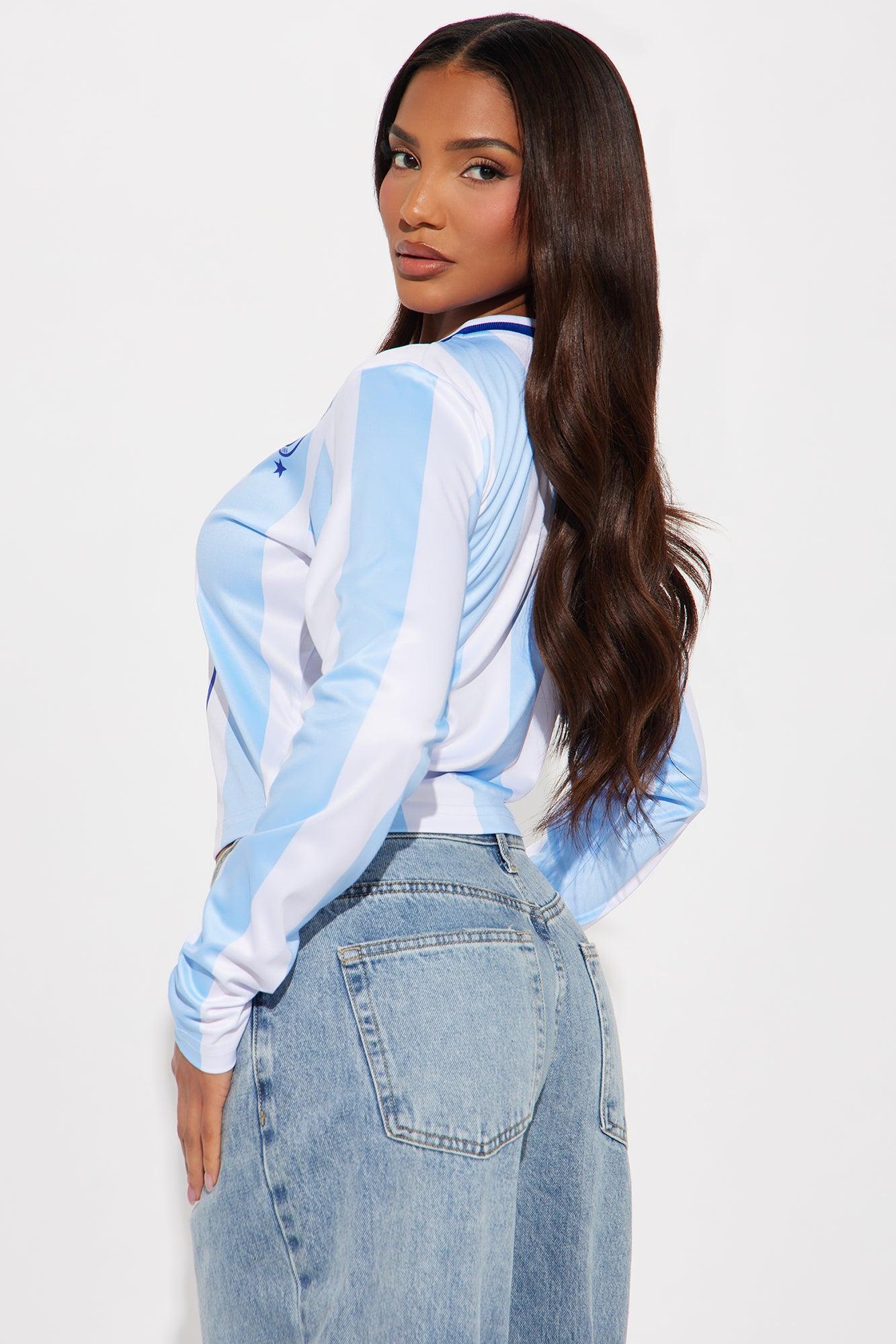 Serena Striped Jersey Top - Blue Product Image