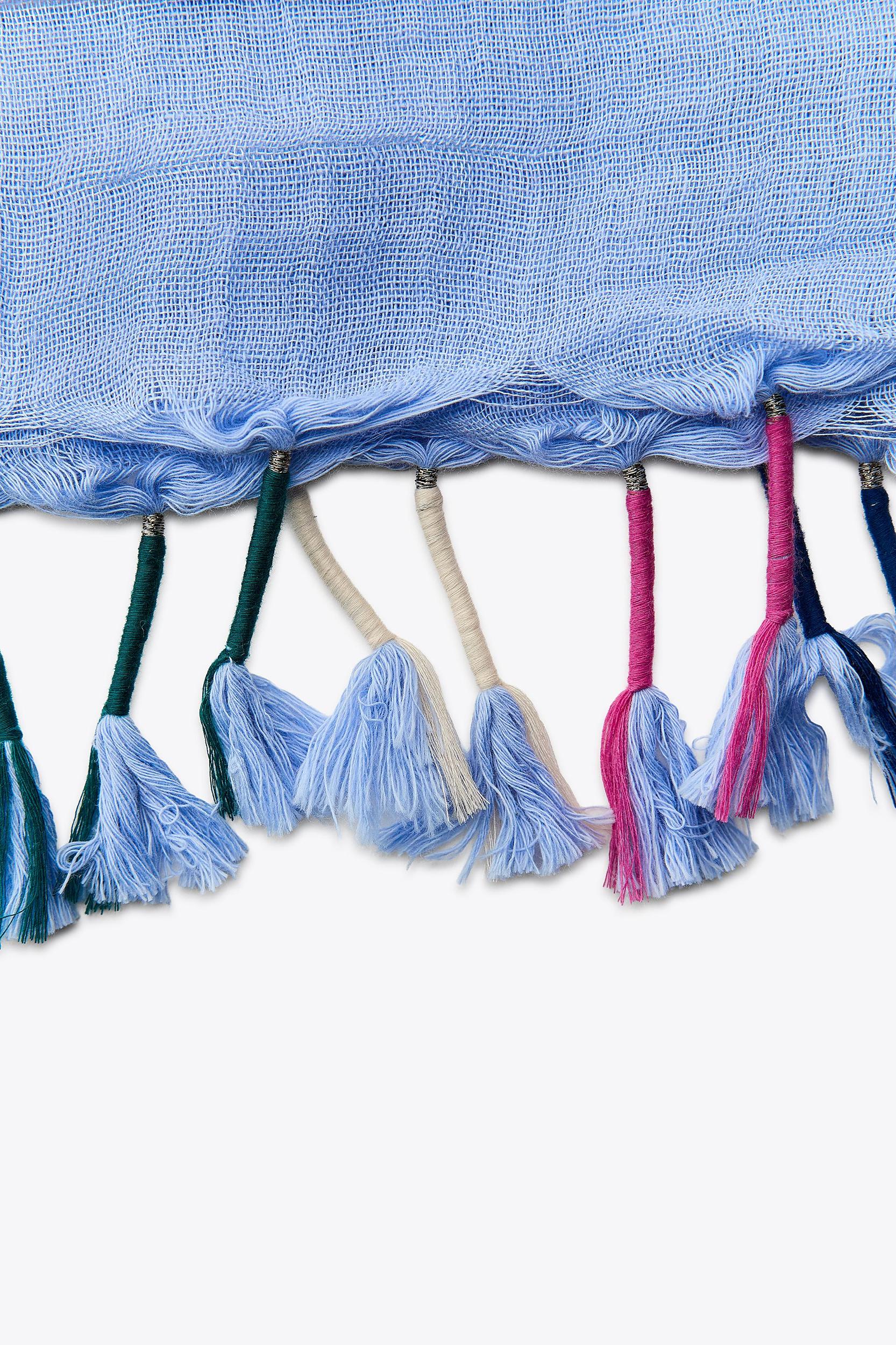 STRIPED LINEN SCARF WITH POM POMS Product Image