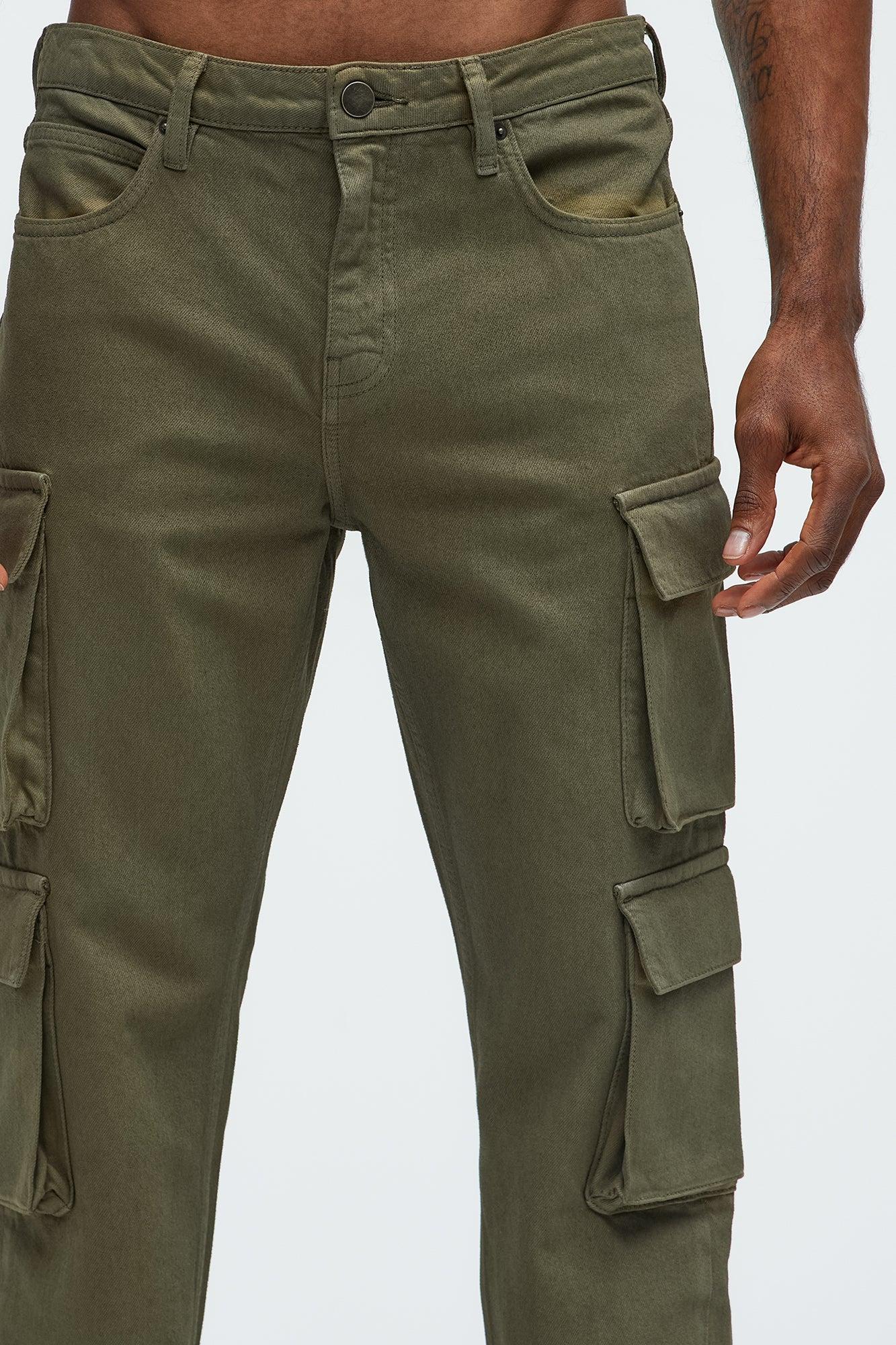 Waxy Straight Cargo Jeans - Olive Product Image