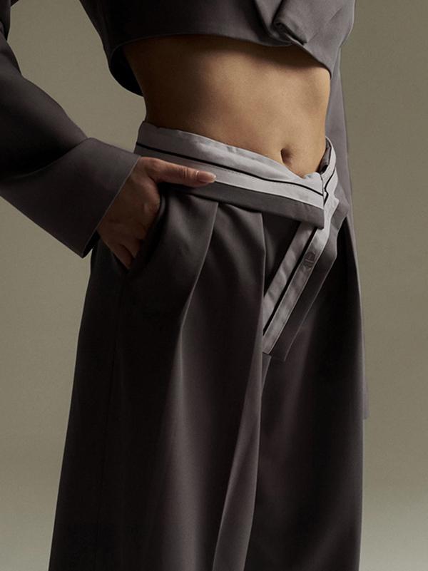 Urban High Waisted Wide Leg Striped Pleated Solid Color Pants Product Image