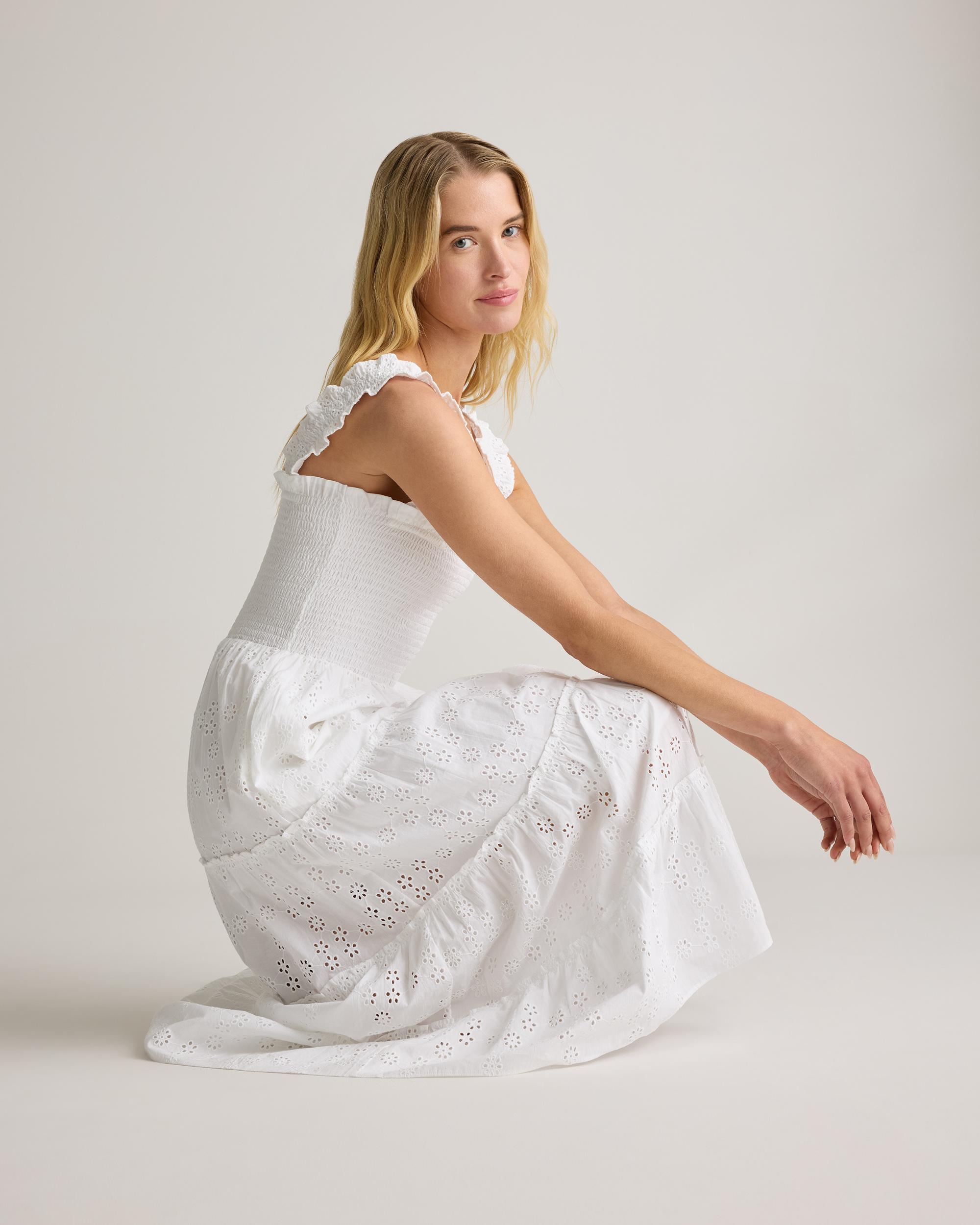 Quince | Women's Eyelet Smocked Midi Dress Organic Cotton Product Image