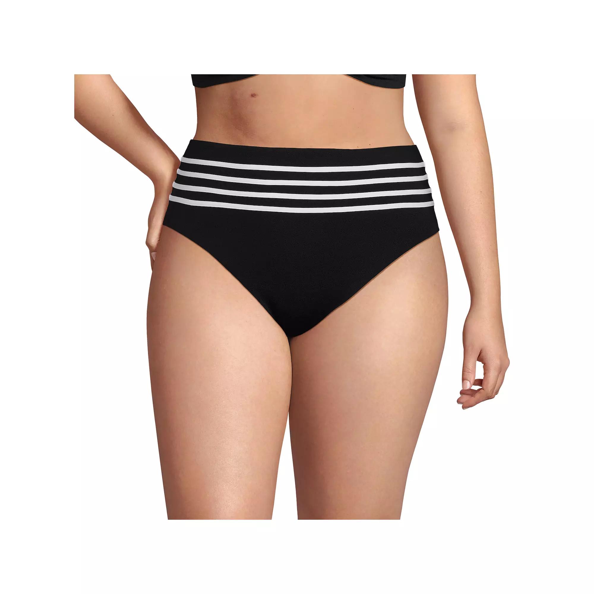 Plus Size Lands' End Smoothing High Waisted Swim Bottoms with Piping, Women's, Size: 22 W, Black White Product Image