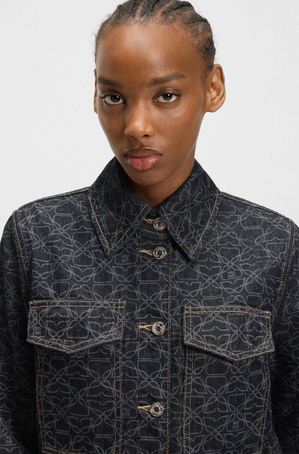 HUGO - Rigid-denim jacket with monogram laser print - Dark Blue Product Image