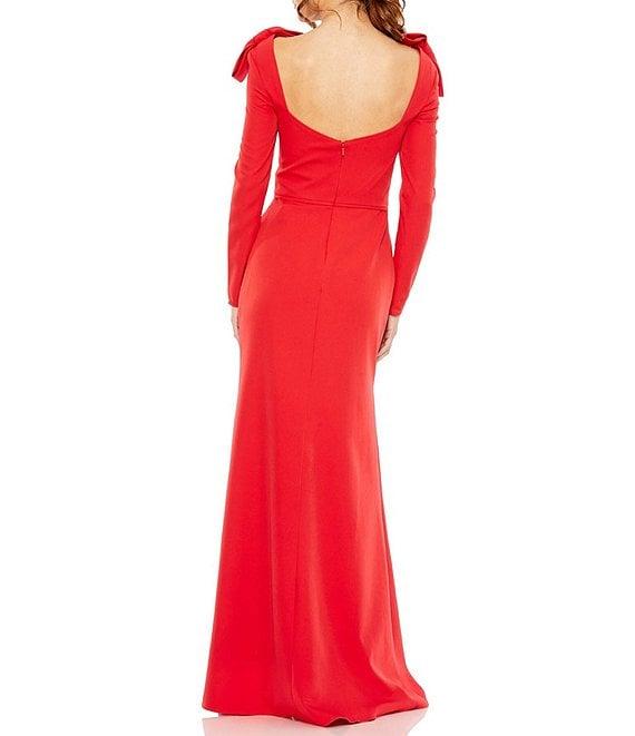 Mac Duggal Square Neck Long Bow Shoulder Sleeve Gown Product Image