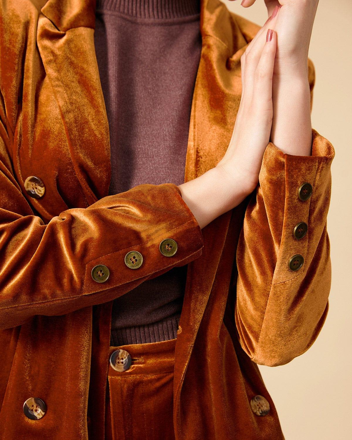 The Collared Double-breasted Velvet Blazer Product Image