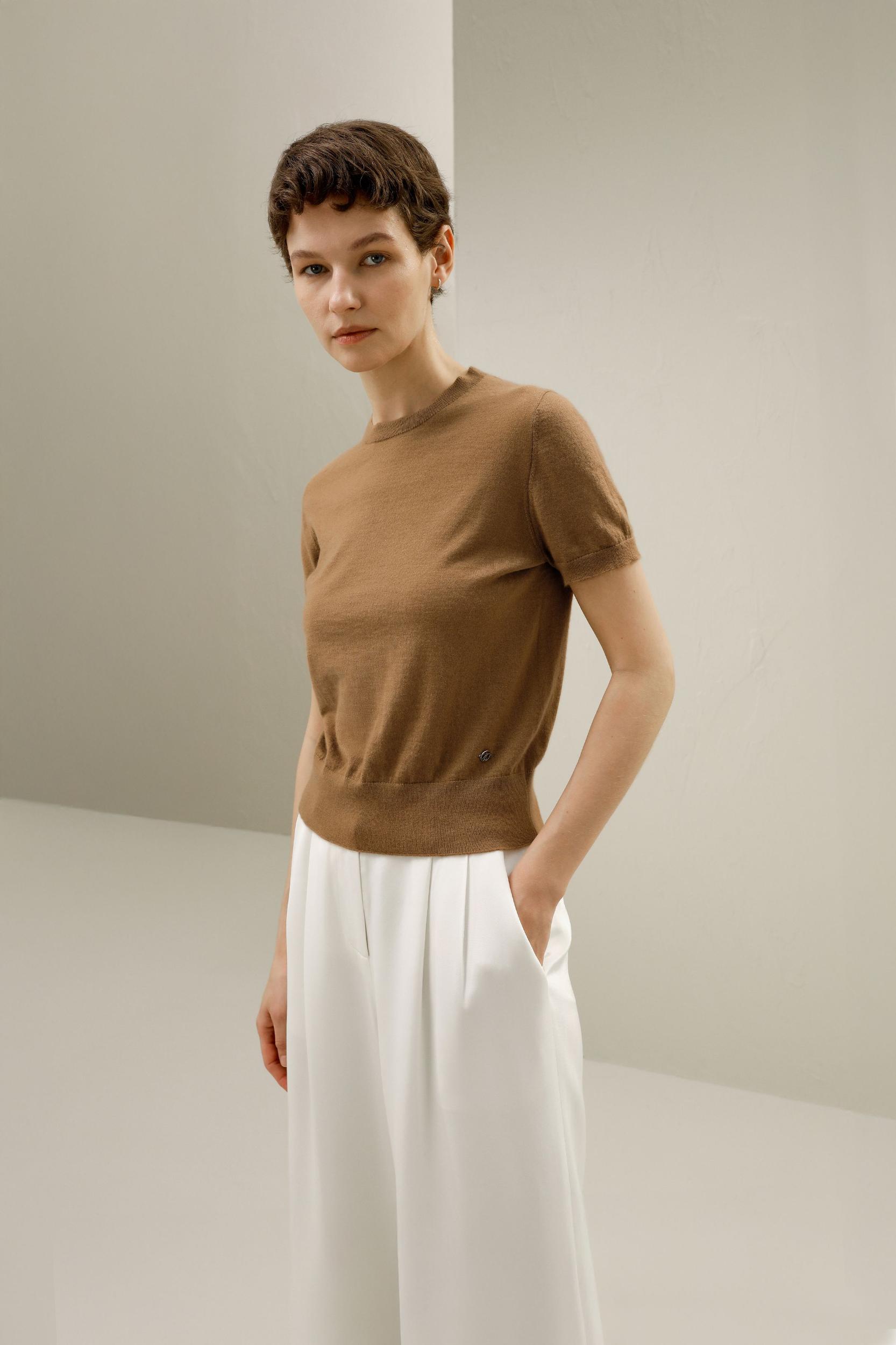 LILYSILK Short Sleeve Cashmere Jumper for Women Black 100% A-Grade Cashmere Soft Round Neck T-Shirt M Product Image