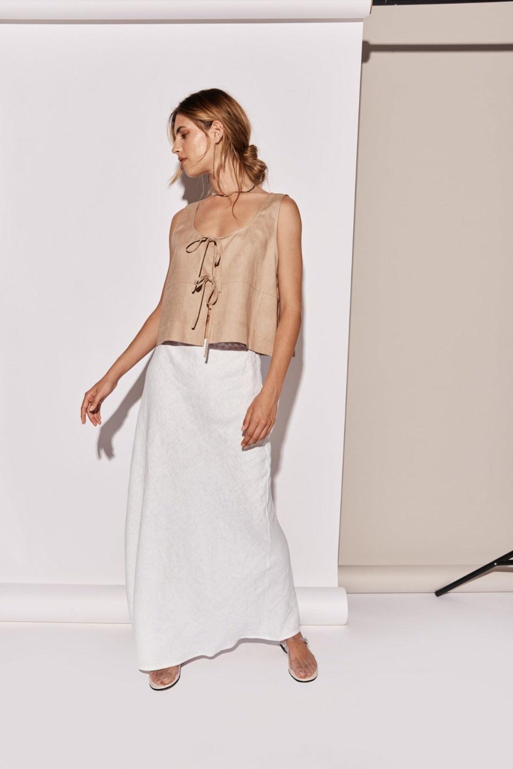Ena Linen Bias Cut Maxi Skirt White Product Image