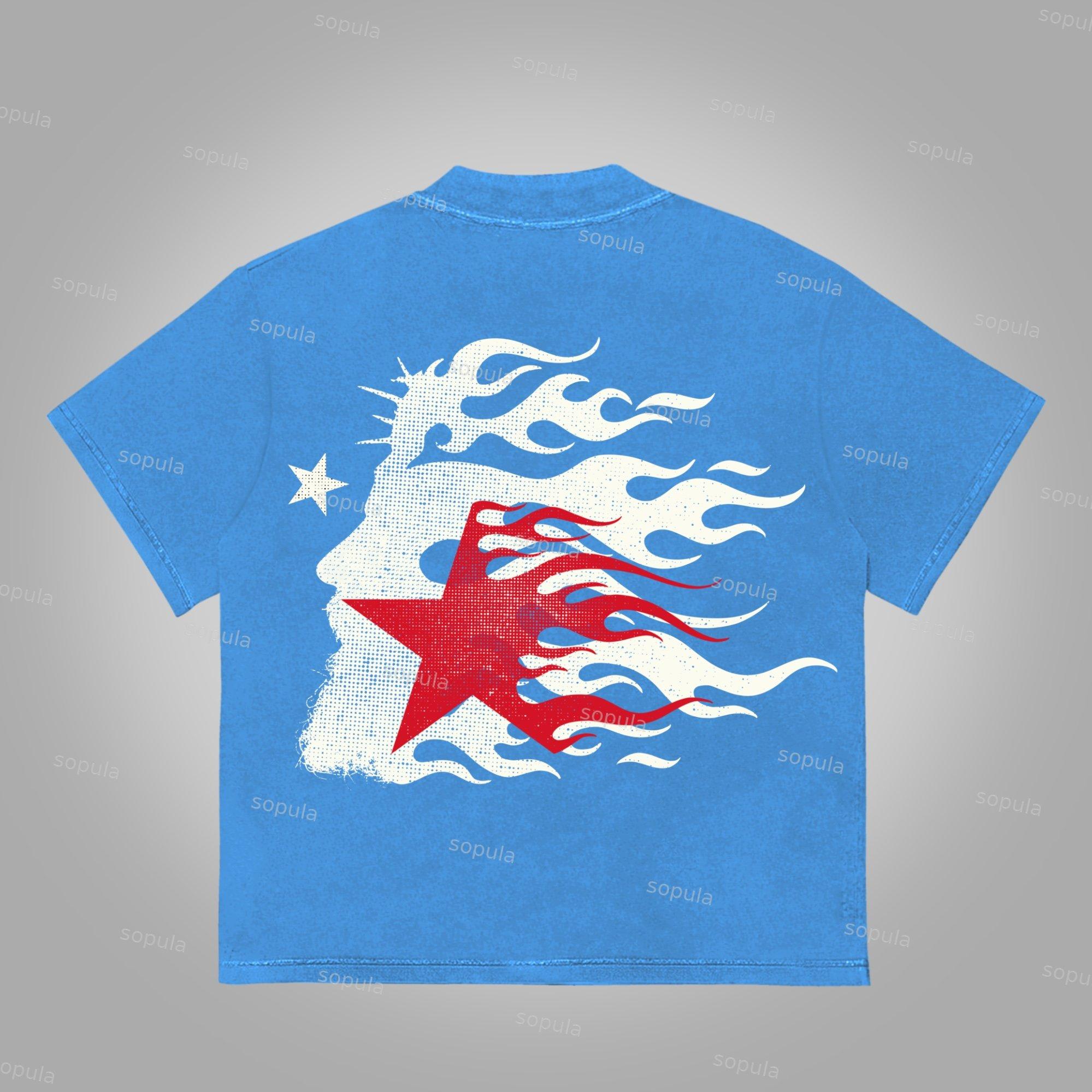 Jesus Flame Silhouette Network Vintage Graphic Cotton T-Shirt Product Image