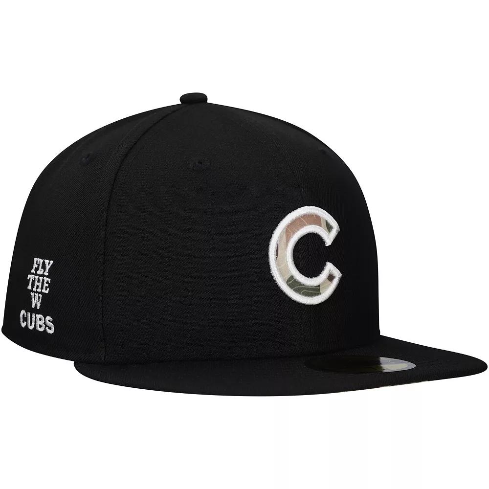 Men's New Era Black Chicago Cubs Troop Chant Camo Undervisor 59FIFTY Fitted Hat,  Product Image