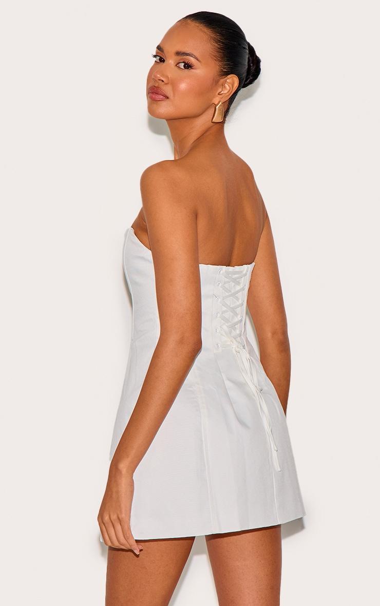 Premium White Woven Boned Bandeau Detail Shift Dress Product Image