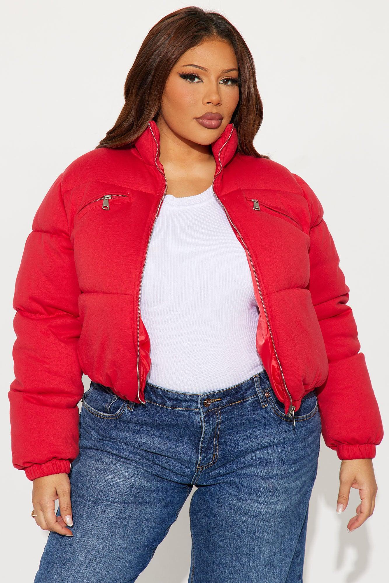 Never Giving Up Cropped Puffer Jacket - Red Female Product Image