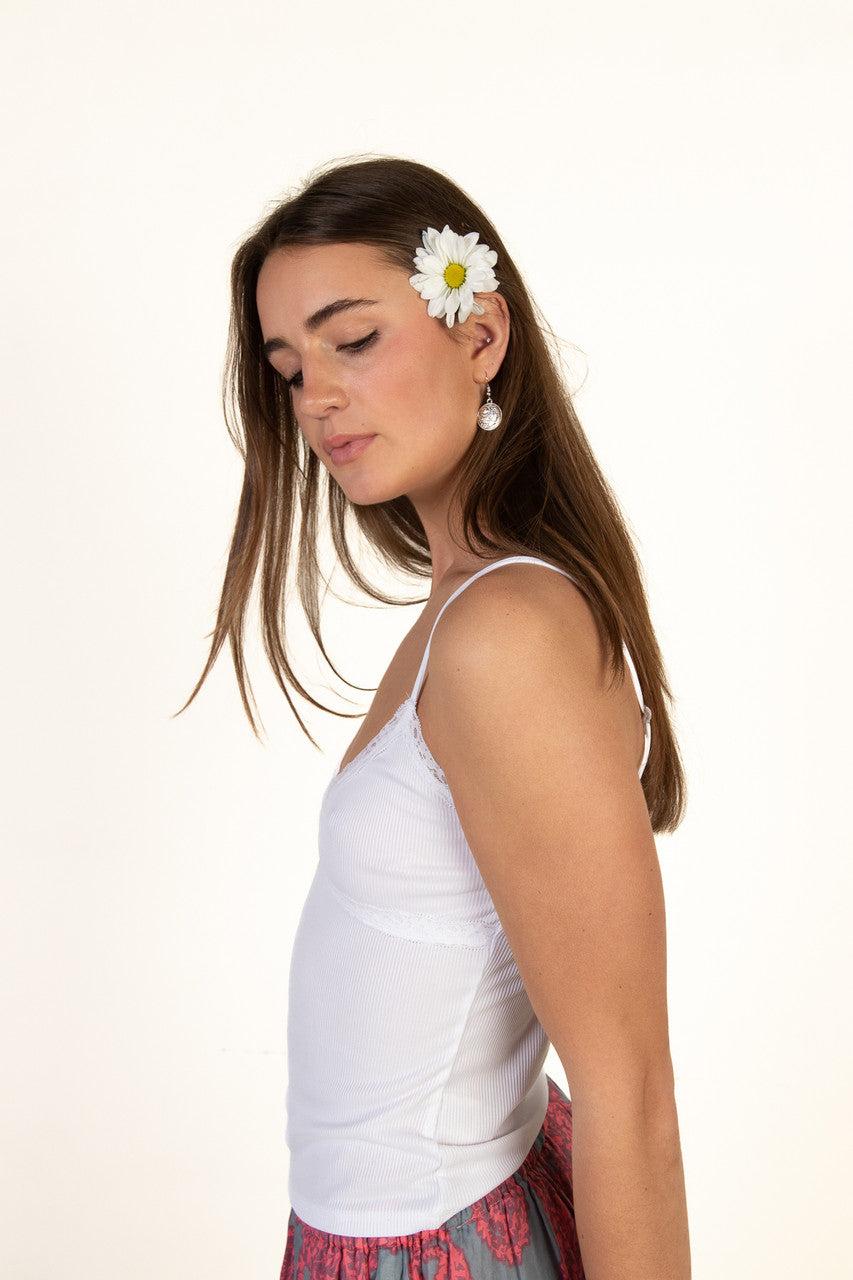 White V Neck Lace Trim Cami Product Image