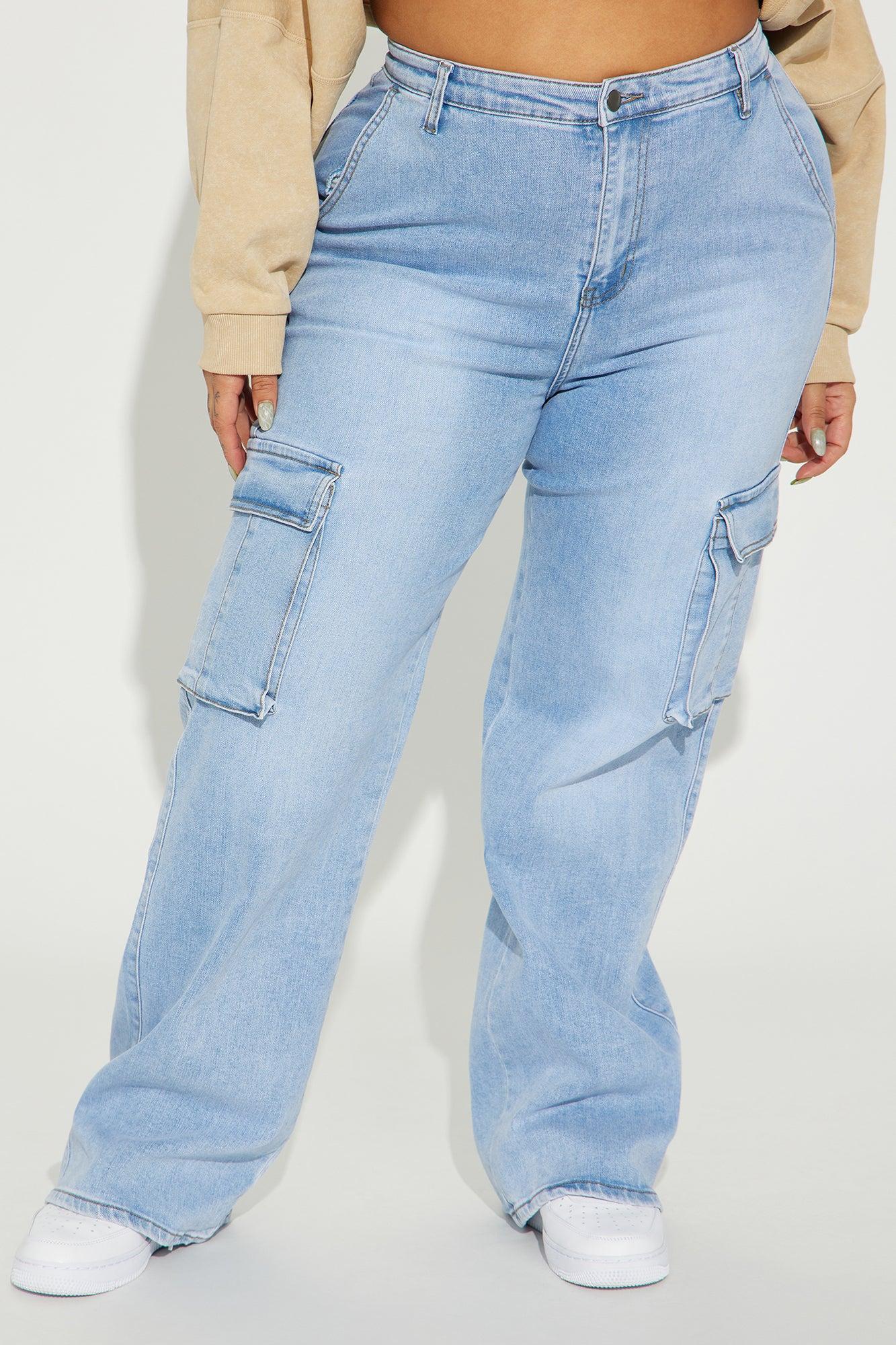 Not That Serious Stretch Cargo Jeans - Light Wash Product Image