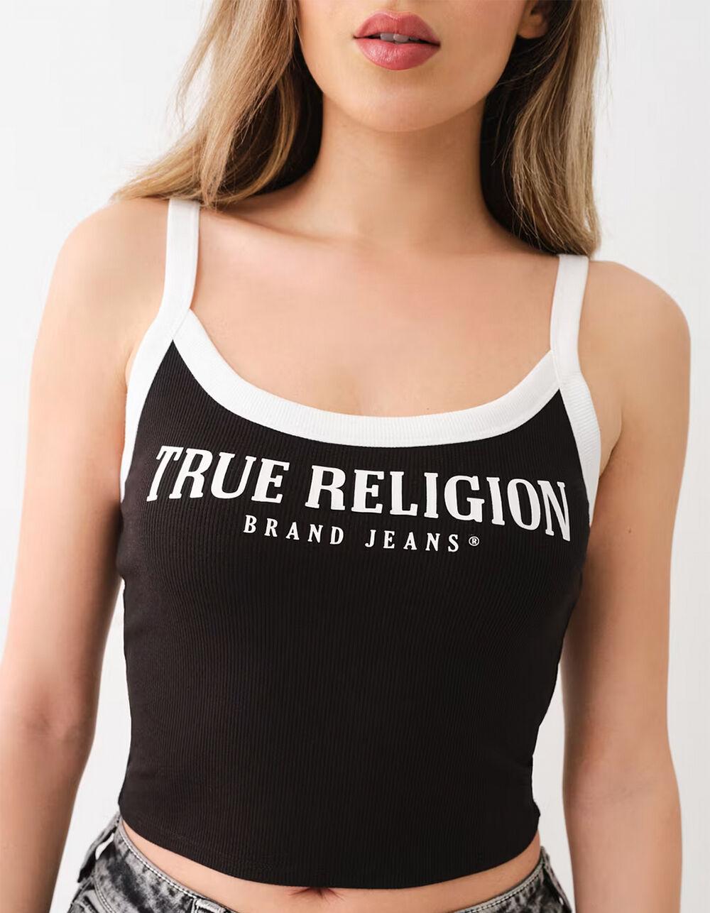 TRUE RELIGION Logo Ringer Womens Baby Tank Top - BLACK Product Image