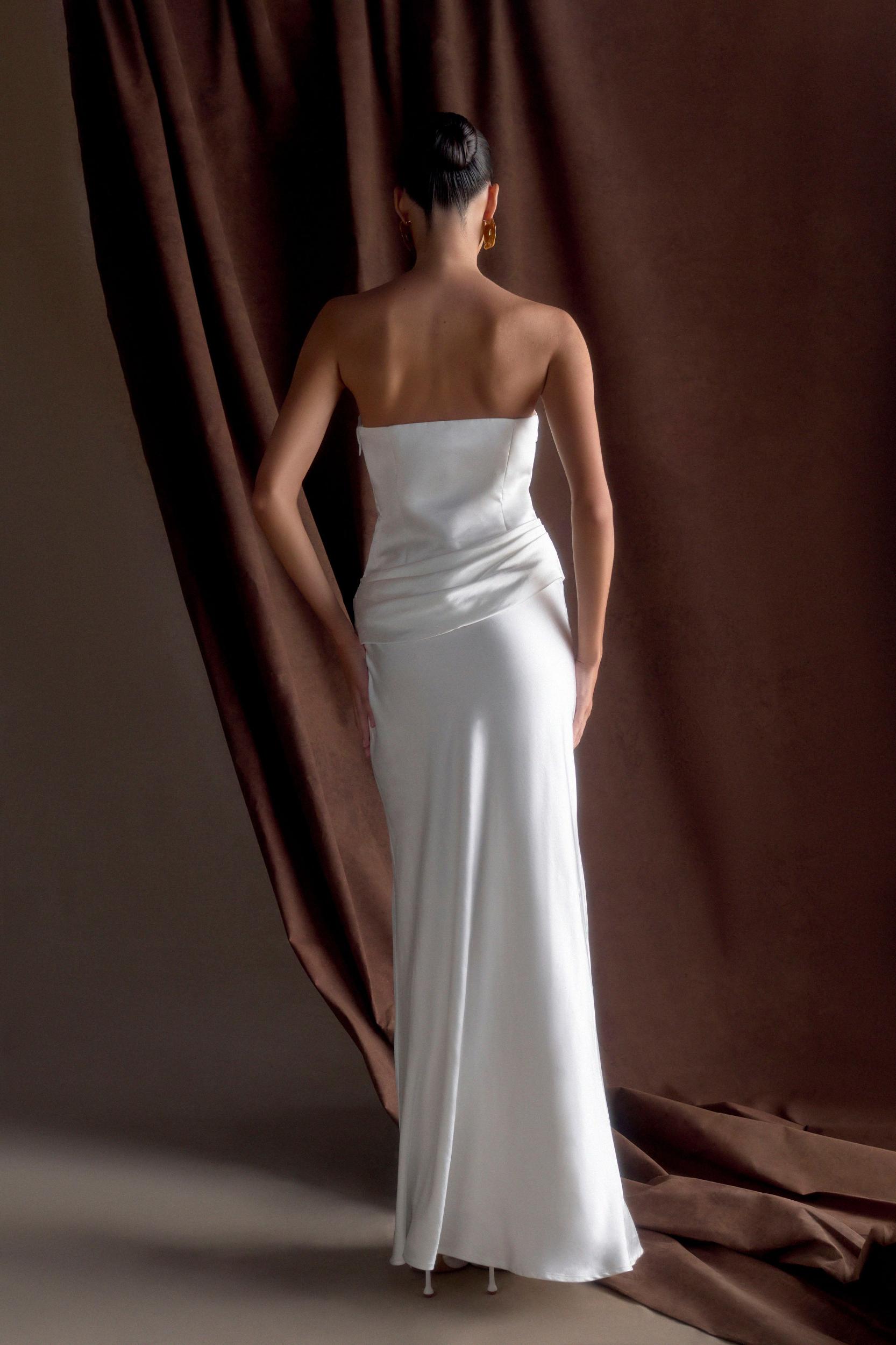 Jasmine Strapless Satin Maxi Dress - White Product Image