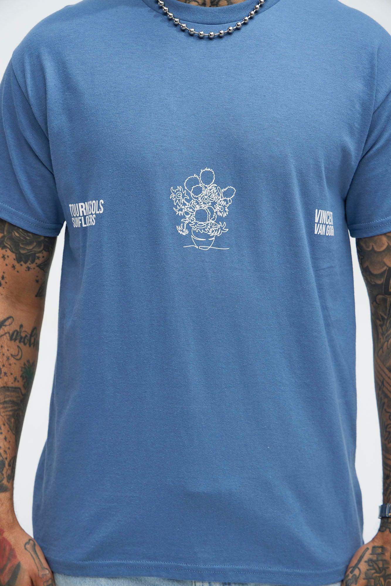 Vincent Van Gogh Flower Pot Short Sleeve Tee - Blue Product Image