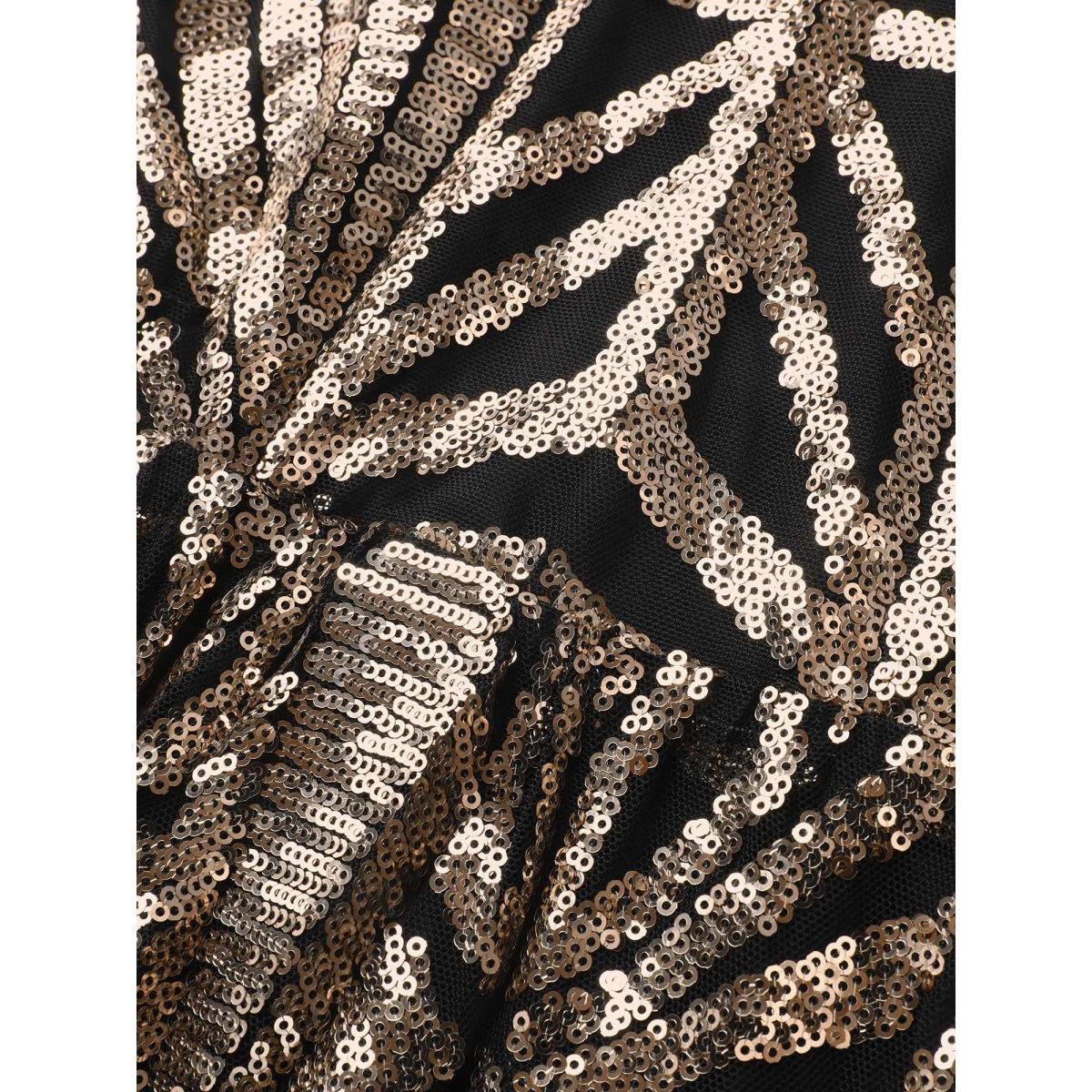 Plus Size Geometric Sequin Dolman Sleeve Midi Dress Black Women Cocktail Non V-neck Cap Sleeve Curvy BloomChic 12/L Product Image