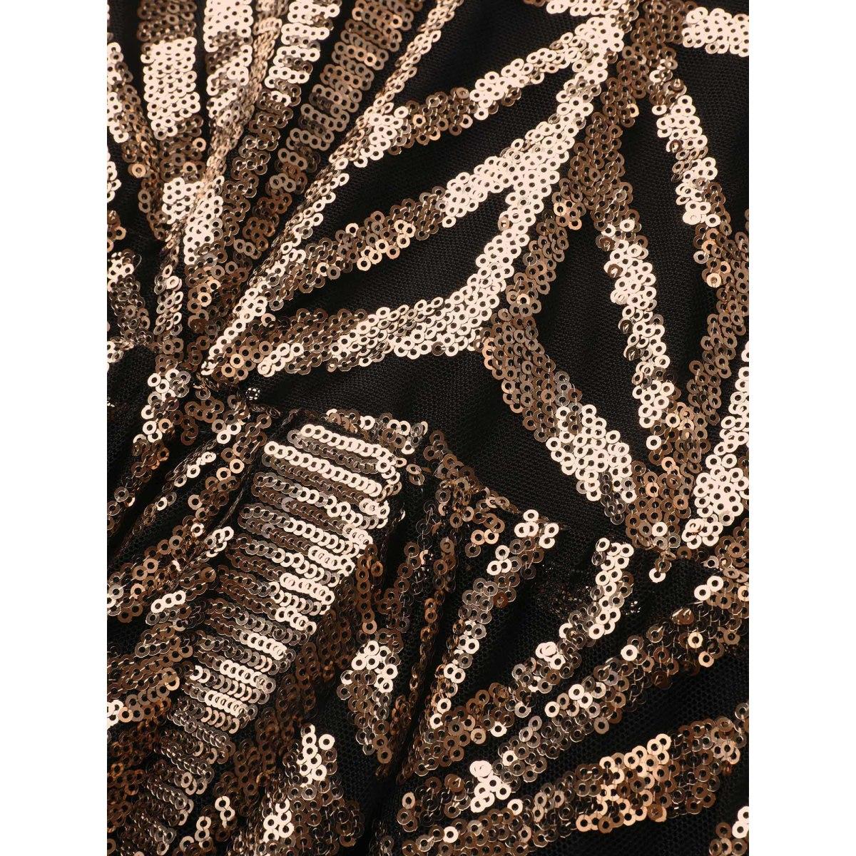 Plus Size Geometric Sequin Dolman Sleeve Midi Dress Black Women Cocktail Non V-neck Cap Sleeve Curvy BloomChic 12/L Product Image